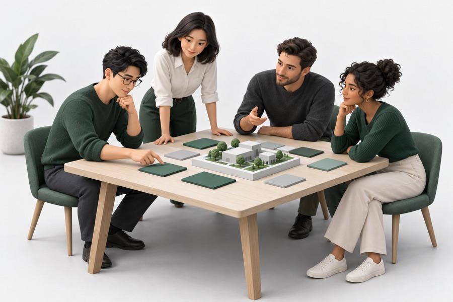 Illustration of a team coordinating a project